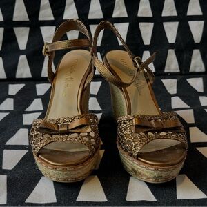 Guess Bronze Wedge Sandals with Bow